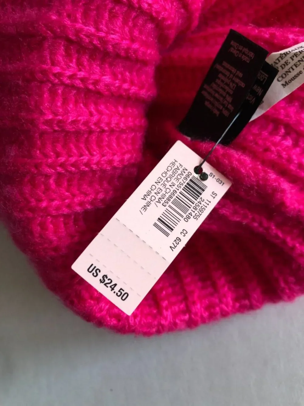 Victoria's Secret Pink Knit Beanie Hat Black Pom-Pom One Size Women Winter